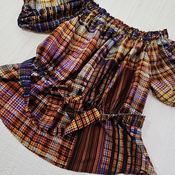 Cato Cold Shoulder Boho Blouse XL Jewel Tones Puff Sleeves Belted EUC Fairycore - Picture 2 of 15